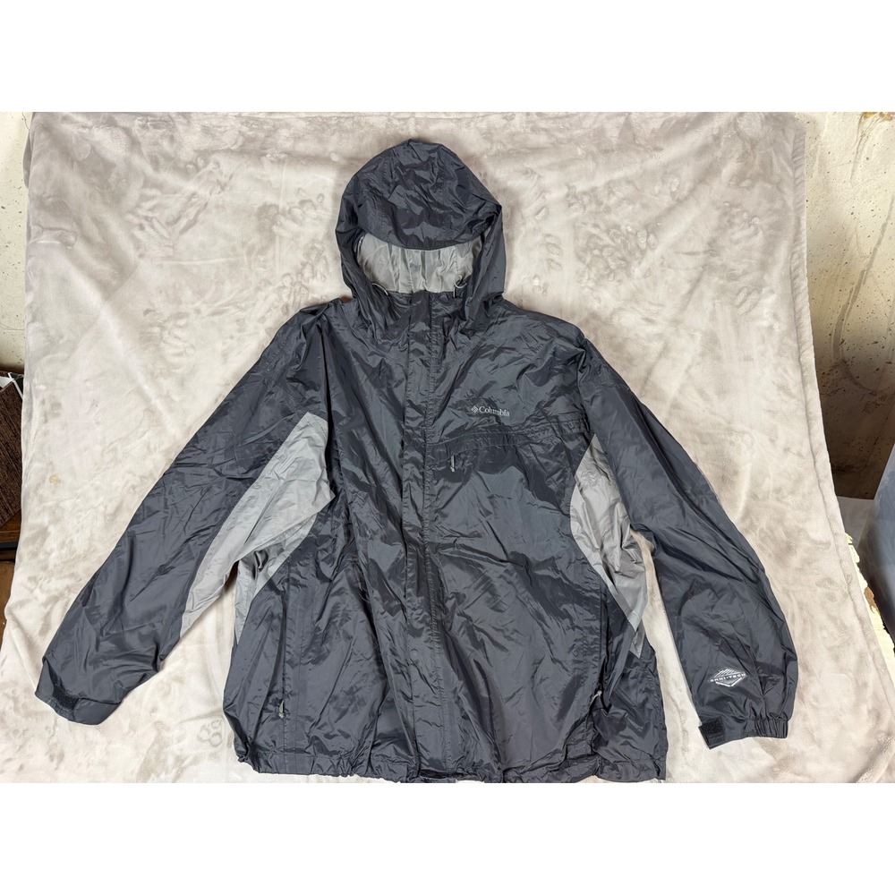 Columbia Omni-Tech Rain Jacket Mens 4X Black Grey Waterproof Hooded Shell RS2135